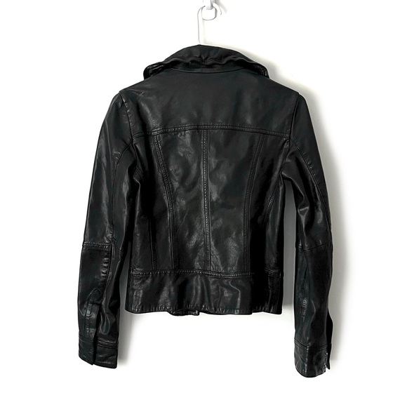 ALL SAINTS Belvedere Leather Classic Biker Zip Jacket in Black Sz 4 FITS LIKE 2 - Picture 2 of 8